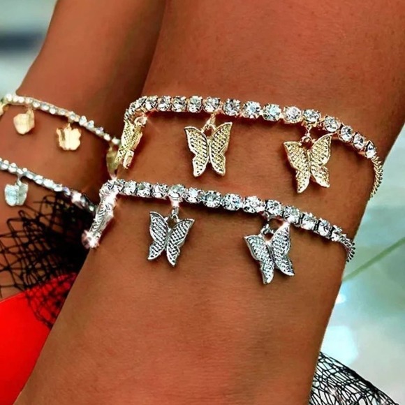 Gold Alloy and CZ Fashion Jewelry Butterfly Anklet/Bracelet - Picture 2 of 2